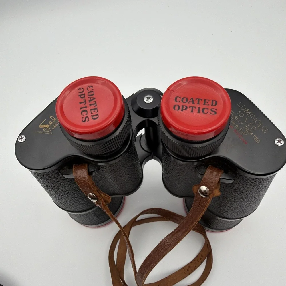 Vintage Selsi 10x50 Luminous Field Binoculars w/ Caps & Original Case - Works